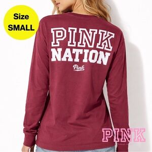 3/for $15 🍒 PINK Victoria's Secret Burgundy Long Sleeve Tee (Size Small)